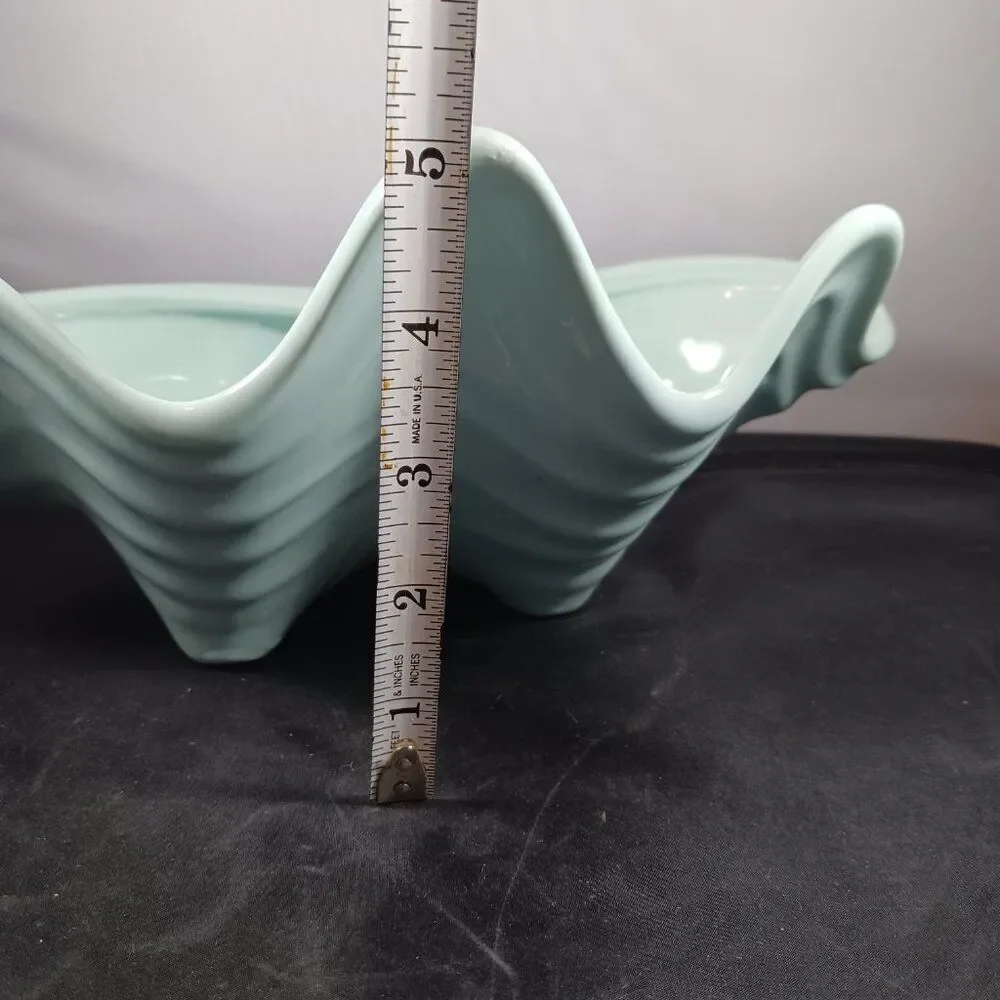 Vintage HALL Pottery Mid Century Light Blue Shell Bowl